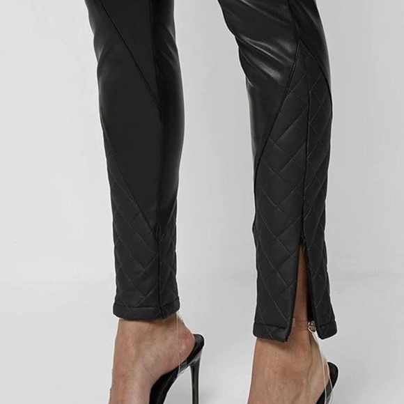 Maniere De Voir Quilted Leather Pants US 8 High Waist Gothcore Moto Leggings - Picture 5 of 14